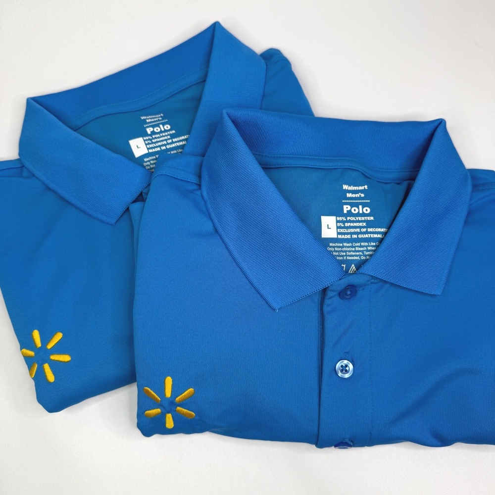 Walmart Polo Shirts Mens Large Blue Short Sleeve Performance Spark Logo 2 Pack